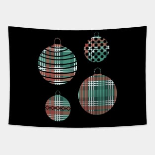 Red, Green and White Tartan Christmas Baubles Tapestry