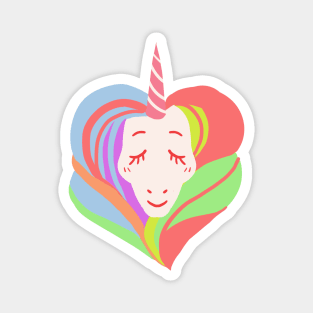 White ranbow color heart shape hair love unicorn Magnet