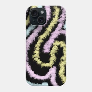 Chalky Pastel Pink, Yellow, and Blue Spray Painted Abstract Line Design on a Black Backdrop, made by EndlessEmporium Phone Case