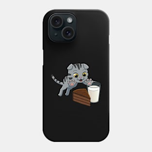 Scottish Fold Cat excited to have Chocolate Cake with Milk Phone Case