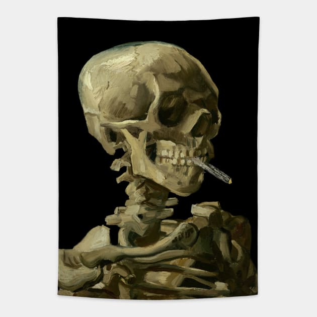 Skull with Burning Cigarette by Vincent van Gogh Tapestry by MasterpieceCafe