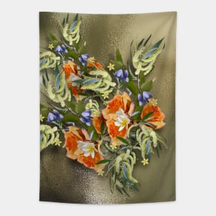 Beautiful flower bouquet on shimmering gold Tapestry