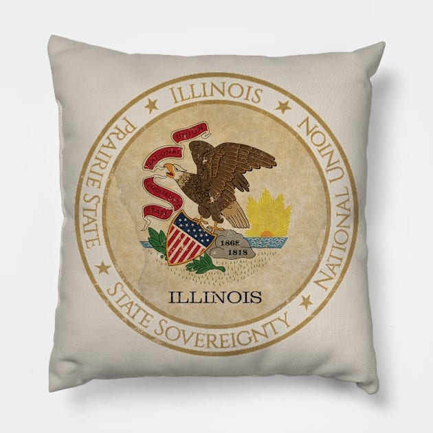 Vintage Illinois State USA United States of America American Flag Pillow by DragonXX