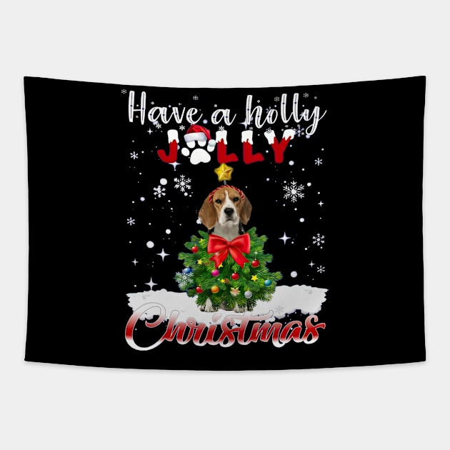 Have A Holly Jolly Christmas Beagle Dog Xmas Tree Tapestry by cyberpunk art