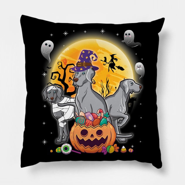 Weimaraner Dog Mummy Witch Moon Ghosts Happy Halloween Thanksgiving Merry Christmas Day Pillow by joandraelliot