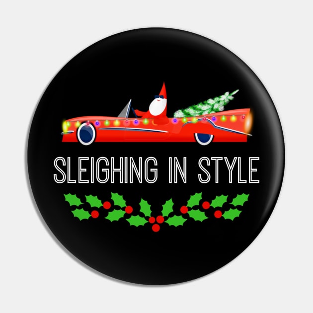 Cute Santa Car Sleighing In Style Funny Christmas Pin by egcreations