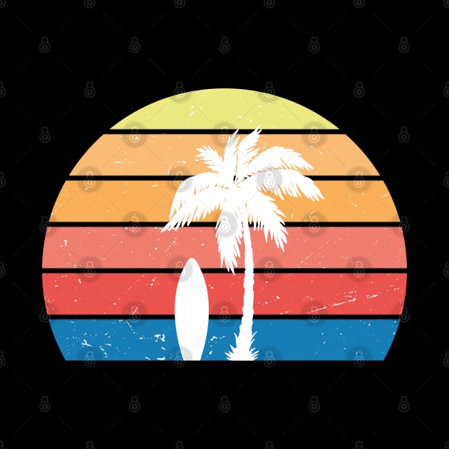 Retro sunset palmtree surfboard by gegogneto