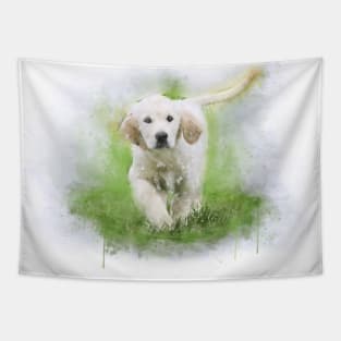 Golden retriever puppy watercolor Tapestry