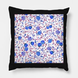 Blue Pomegranates on White Background Pillow