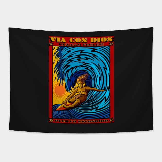 SURFING MEXICAN PIPELINE PUERTO ESCONDIDO MEXICO Tapestry by Larry Butterworth