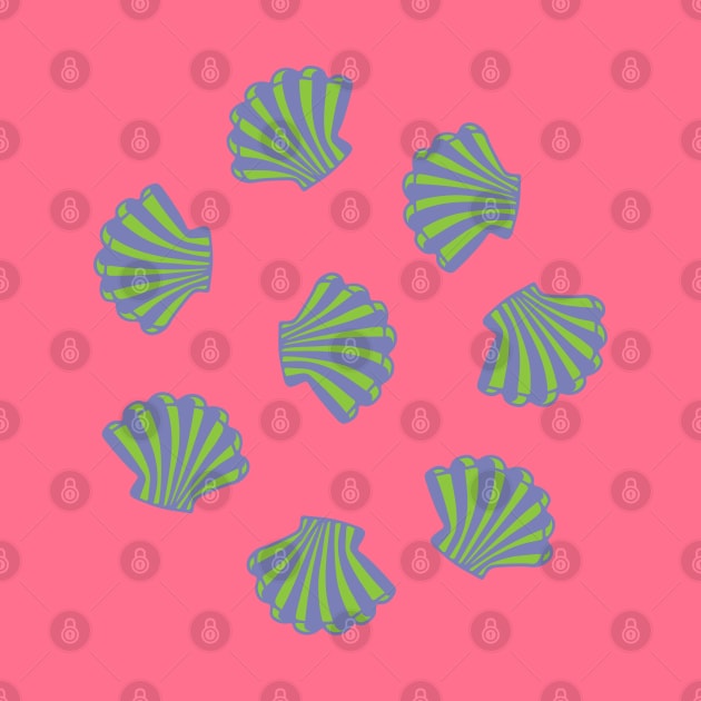 SEASHELLS Scattered Tropical Scallop Clam Shells Undersea Ocean Sea Life in Green Purple and Hot Pink - UnBlink Studio by Jackie Tahara by UnBlink Studio by Jackie Tahara