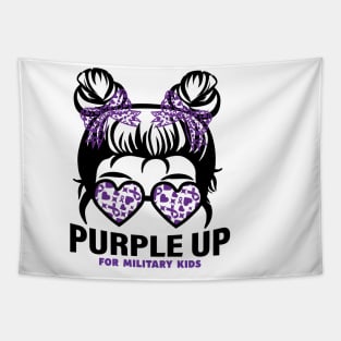 Purple up for military kids Messy bun Military child Month Tapestry