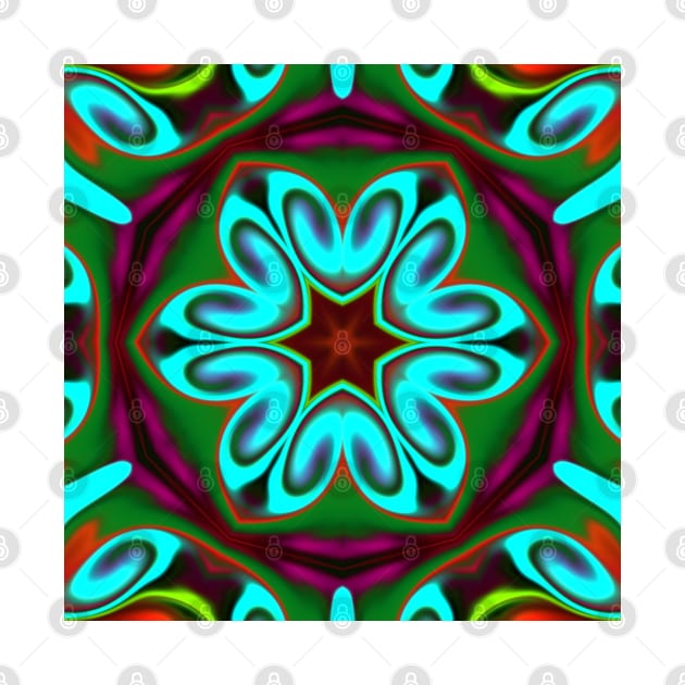 Psychedelic Hippie Flower Teal Green and Red by WormholeOrbital