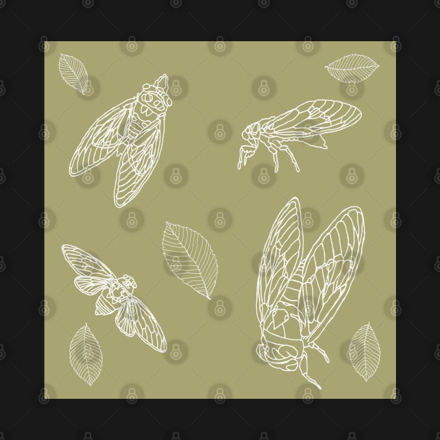 White and Sage Cicada Leaves Pattern by TrapperWeasel