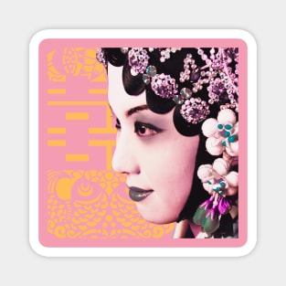 Chinese Opera Star Orange with Blush Pink Double Happiness Symbol- Hong Kong Retro Magnet