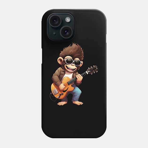 Monkey Playing Guitar Chimpanzee Guitar Phone Case by Ross Holbrook