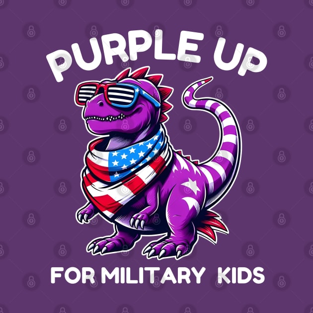 Purple Up For Military Kids Month Of Military Child T-Rex by Angelavasquez