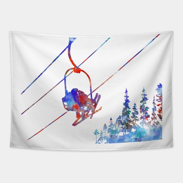 Couple ski lift Tapestry by RosaliArt