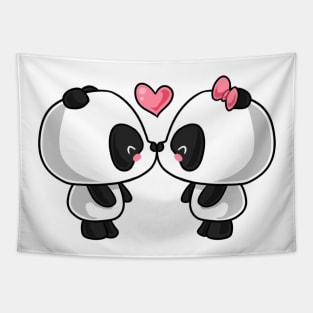 Kawaii panda in love Tapestry