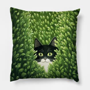 Cat in the green grass Pillow