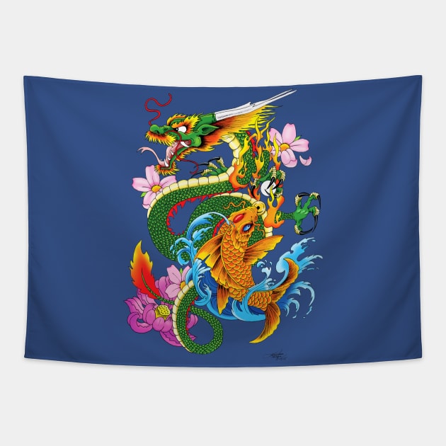 Dragon & Koi Tapestry by tigressdragon