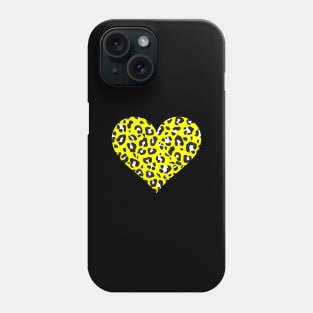 Yellow, Black and White Leopard Print Heart Phone Case