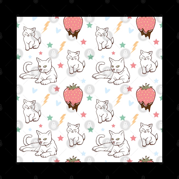Cute Cat and Strawberries Seamless Patterns by labatchino