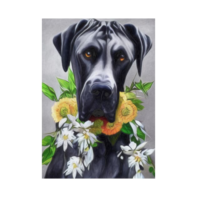 Beautiful Pastel Great Dane With collar Of Yellow & White Flowers by NikkiBear67