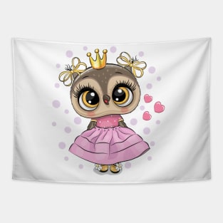 Cute fashion owl princess in a dress Tapestry