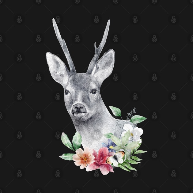 Wild Deer Roa Doe Elk Spirit Floral Head Wildlife Rescue by PinkyTree