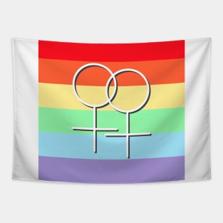 Lesbian Pride Symbol with LGBT Rainbow Flag Tapestry