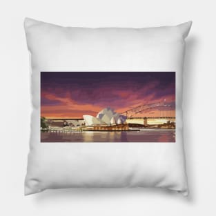 Sydney Opera House Sunset Painting Pillow