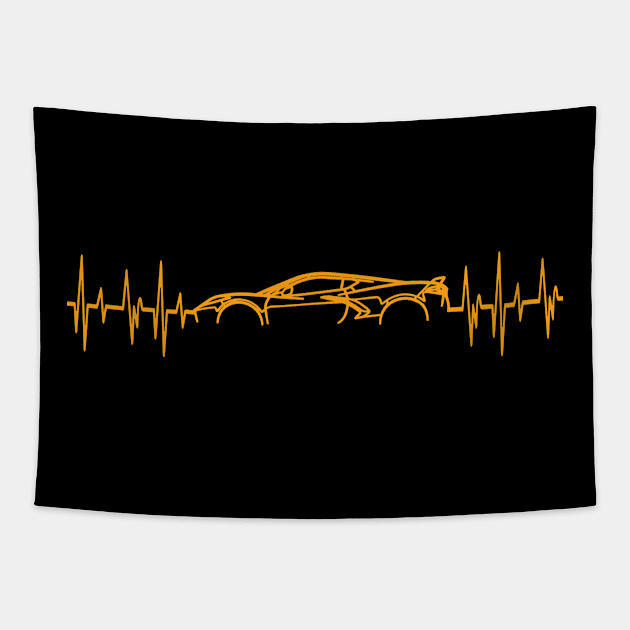 C8 Corvette Heartbeat Orange Supercar EKG Sports Car Heart Beat Line Racecar Pulse Tapestry by Tees 4 Thee