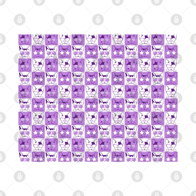 Frenchies with Glasses Pattern Purple by LotusArtStudio