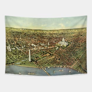 Antique Map with a Panoramic View of Washington DC Tapestry