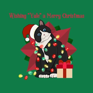 Wishing Yule a Merry Christmas Cat with Holiday Spirit T-Shirt