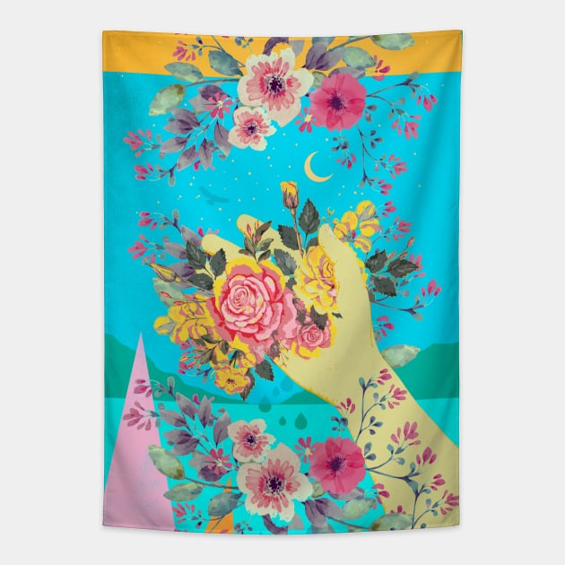 HAND OF FLOWERS Tapestry by Showdeer