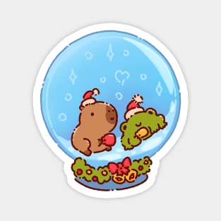 Capybara and a frog in a snow globe Magnet