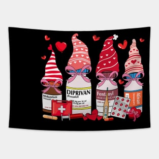 Funny Drugs & Gnome Hat Heart ICU Nurse Happy Valentines Day Tapestry