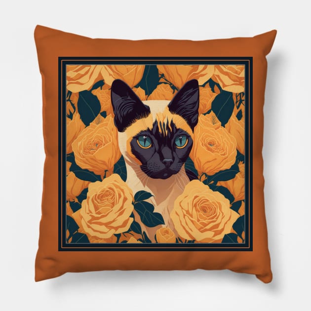 Siamese cat. Style vector (yellow version Siamese cat) Pillow by xlhombat