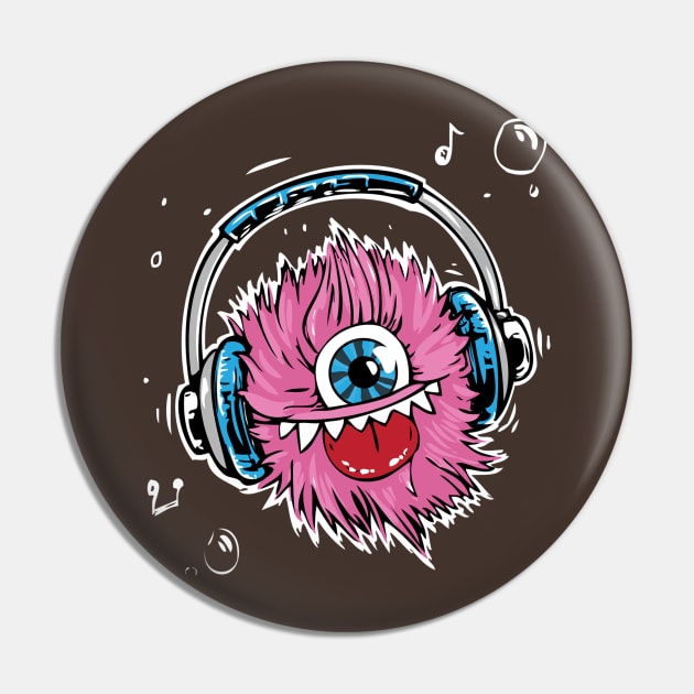 Monster Headphones Cute Art Protruding Tongue Pin by creativeminds