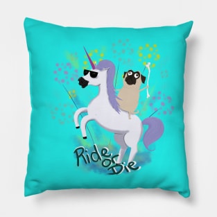 Pug Riding Unicorn Pillow