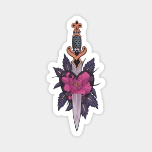 Gothic Sword and Floral Heart Tattoo - Pink Version Magnet