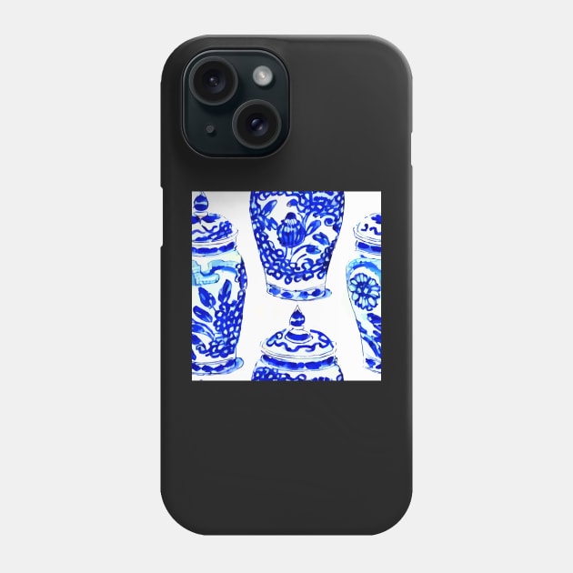 Blue and white chinoiserie jars Phone Case by SophieClimaArt
