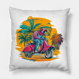 Biker vespa scooter vintage retro Pillow