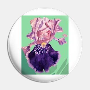 Iris Watercolor Painting - Glorious Purple on Mint Green Pin