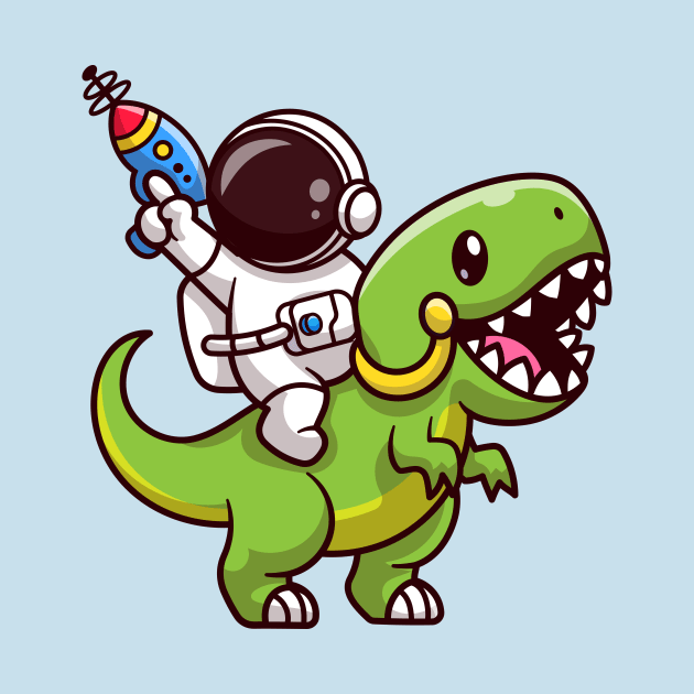 Cute Astronaut Riding Dinosaur With Gun Cartoon by Catalyst Labs