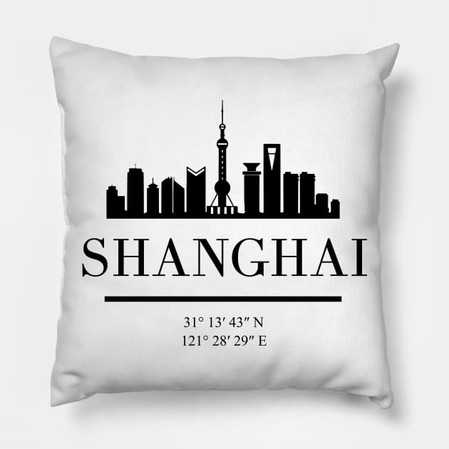 SHANGHAI CHINA BLACK SILHOUETTE SKYLINE ART Pillow by deificusArt