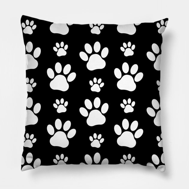 Paw Pattern, Paw Prints, Dog Paws, Black and White Pillow by Jelena Dunčević