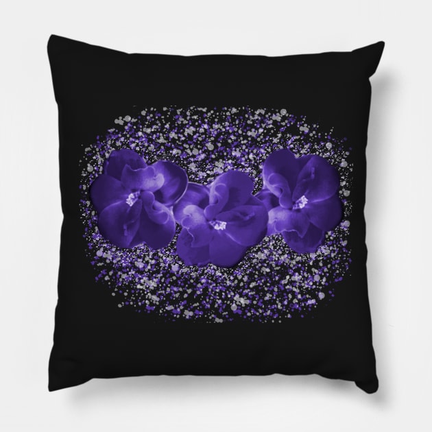 Purple Floral Fantasy - 3 Flowers on Starry Background Pillow by Suzette Ransome Illustration & Design